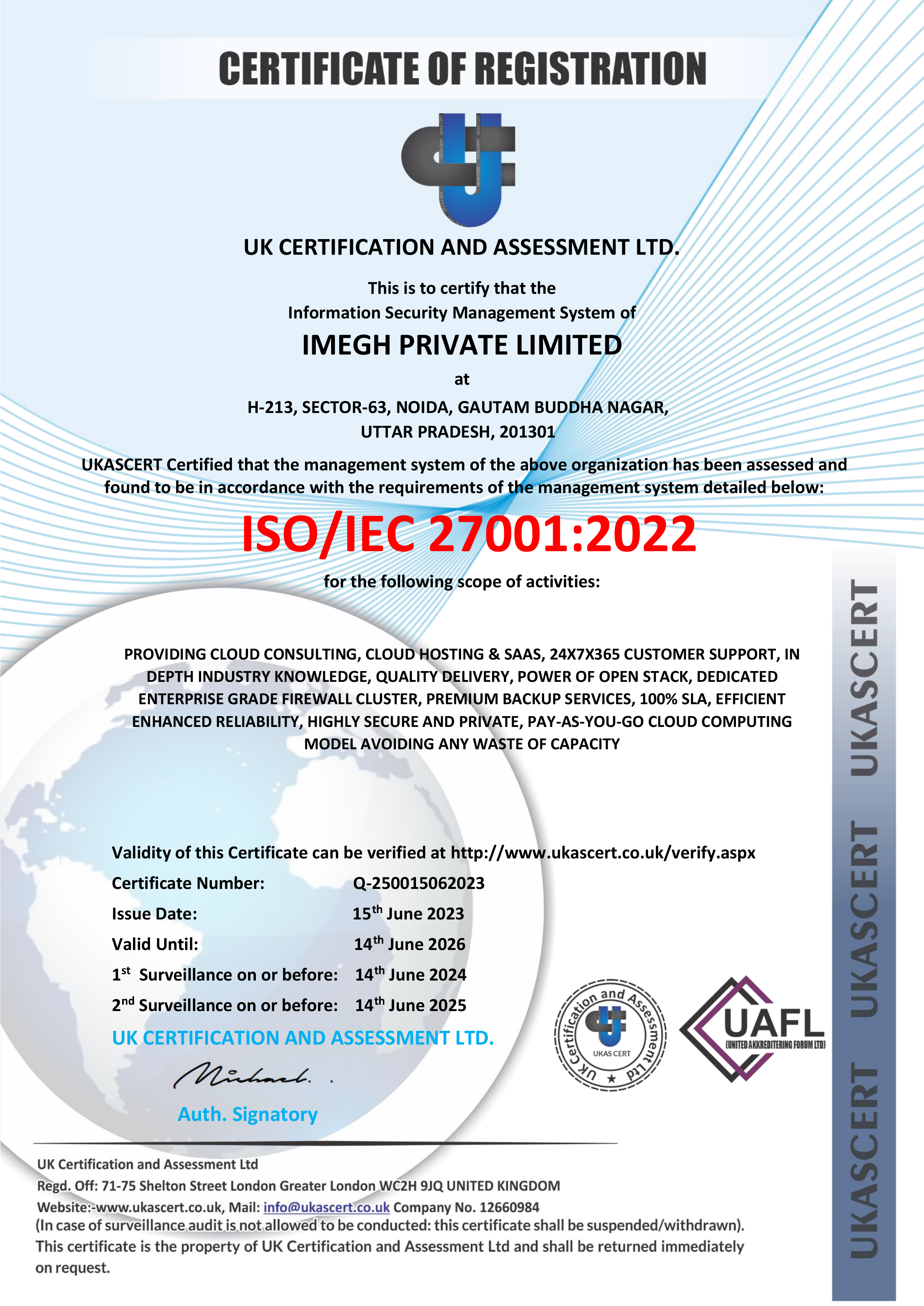 IMEGH PRIVATE LIMITED 27001 UKASCERT