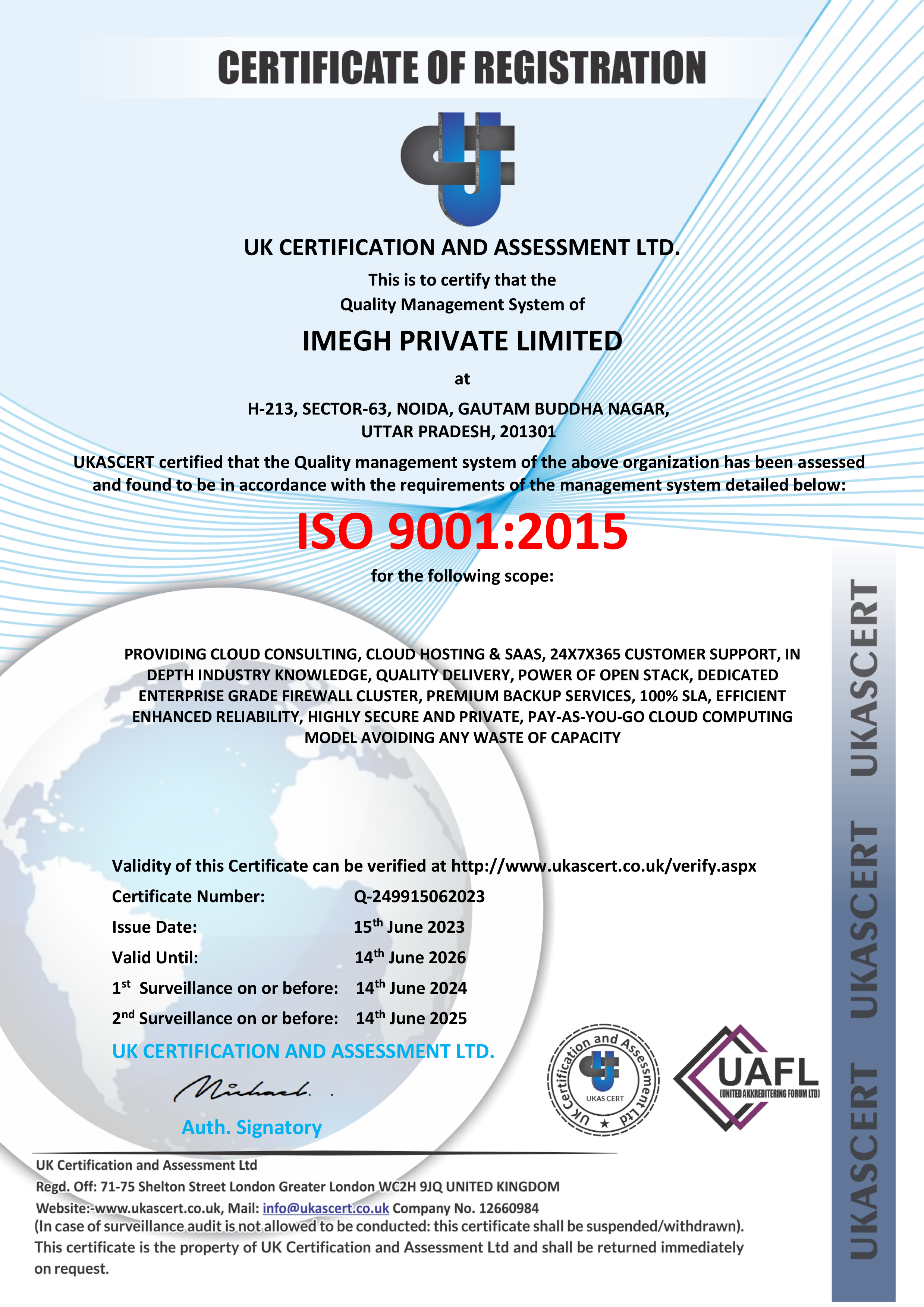 IMEGH PRIVATE LIMITED 9001 UKASCERT